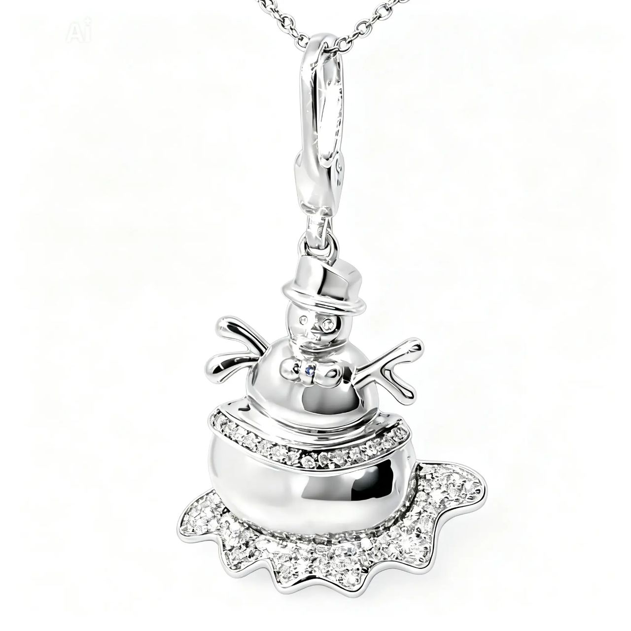 Sterling Silver 925 Diamond Snowman Charm Pendant Estate Whimsical Design