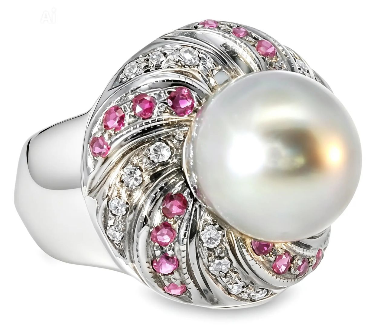 14K Yellow Gold Art Nouveau Designer Rose Quartz Ring