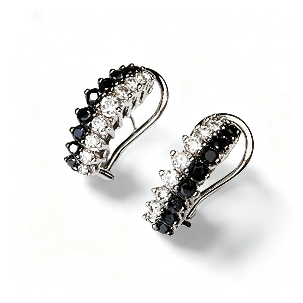 14K White Gold Black Diamond Hoop Earrings