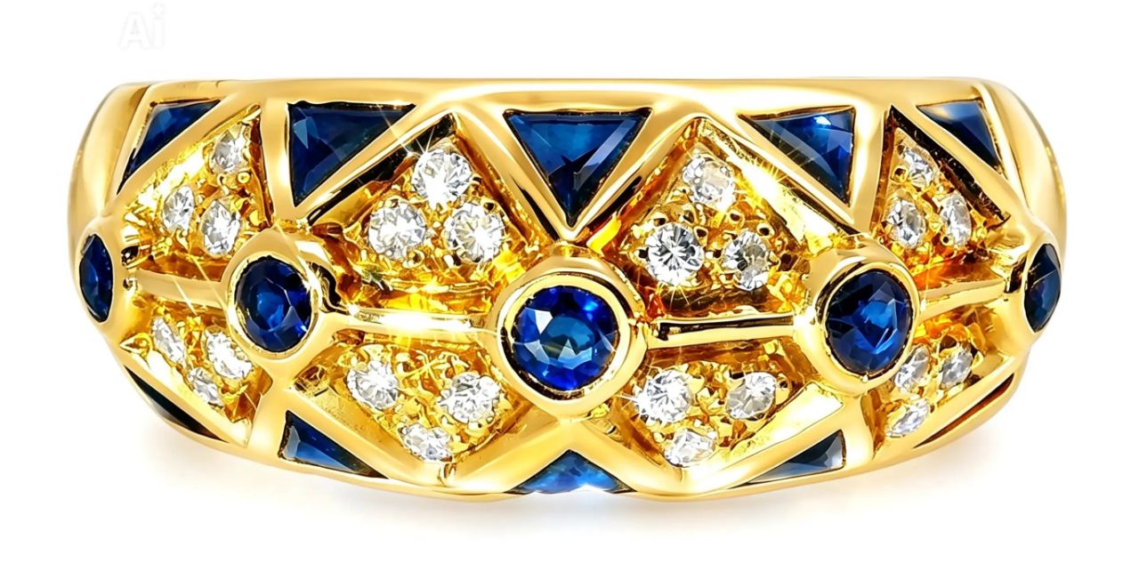 18K Yellow Gold Le Vian Sapphire Diamond Mosaic Band Ring