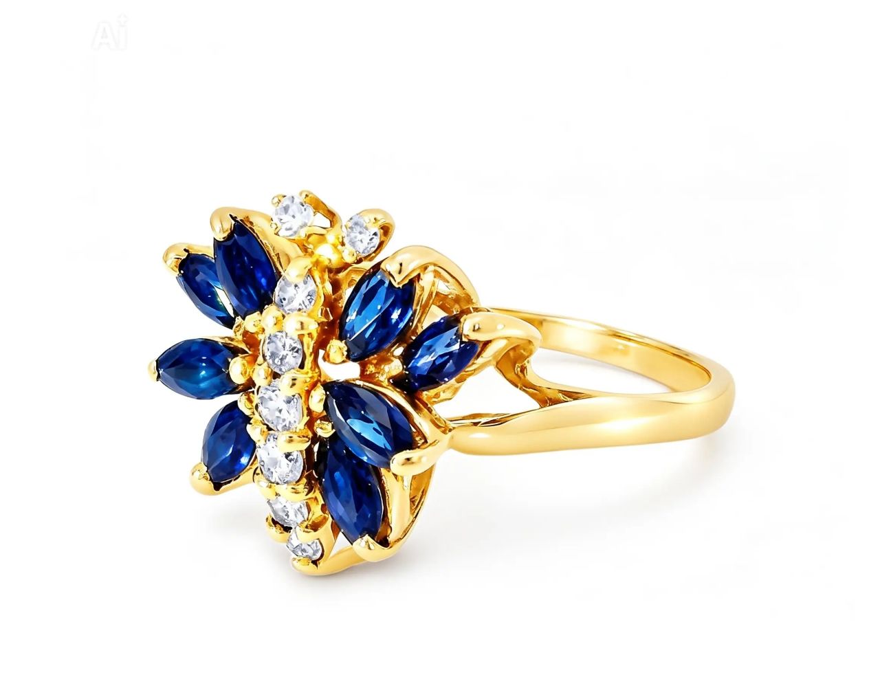 14K Yellow Gold Diamond Sapphire Butterfly Ring