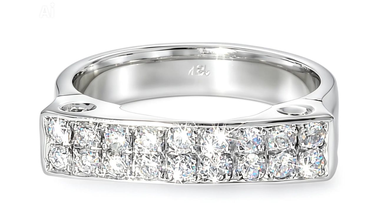 18K White Gold Pave Diamond Designer Ring Band