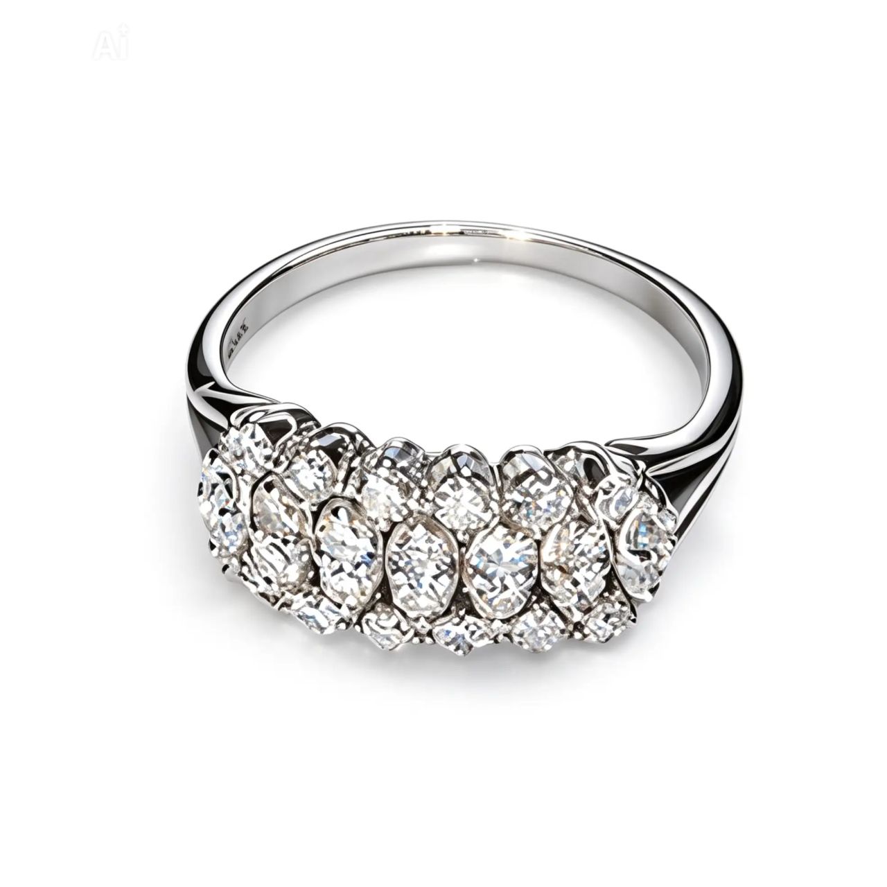 14K White Gold Diamond Band Ring Four Row Sparkling Band