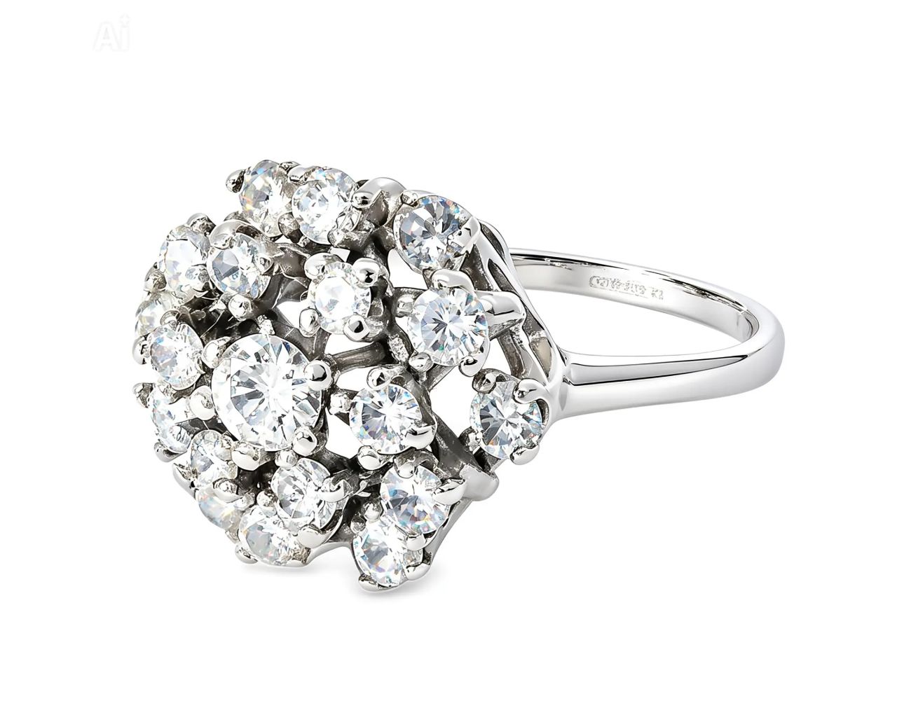 14K White Gold Diamond Filigree Round Cocktail Ring