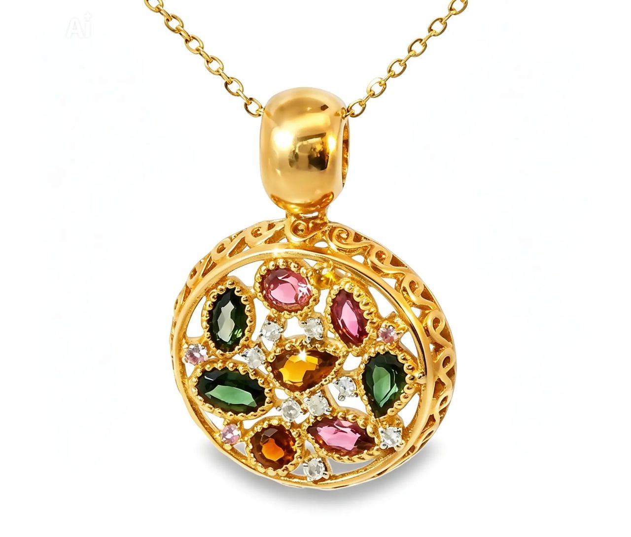 18K Pink Rose Gold Tourmaline Diamond Citrine Designer Pendant Slide
