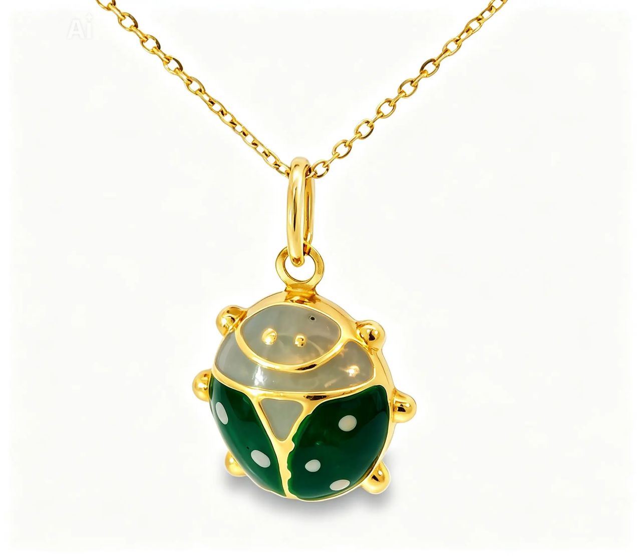 18K Yellow Gold Enamel Ladybug Pendant Necklace Slide