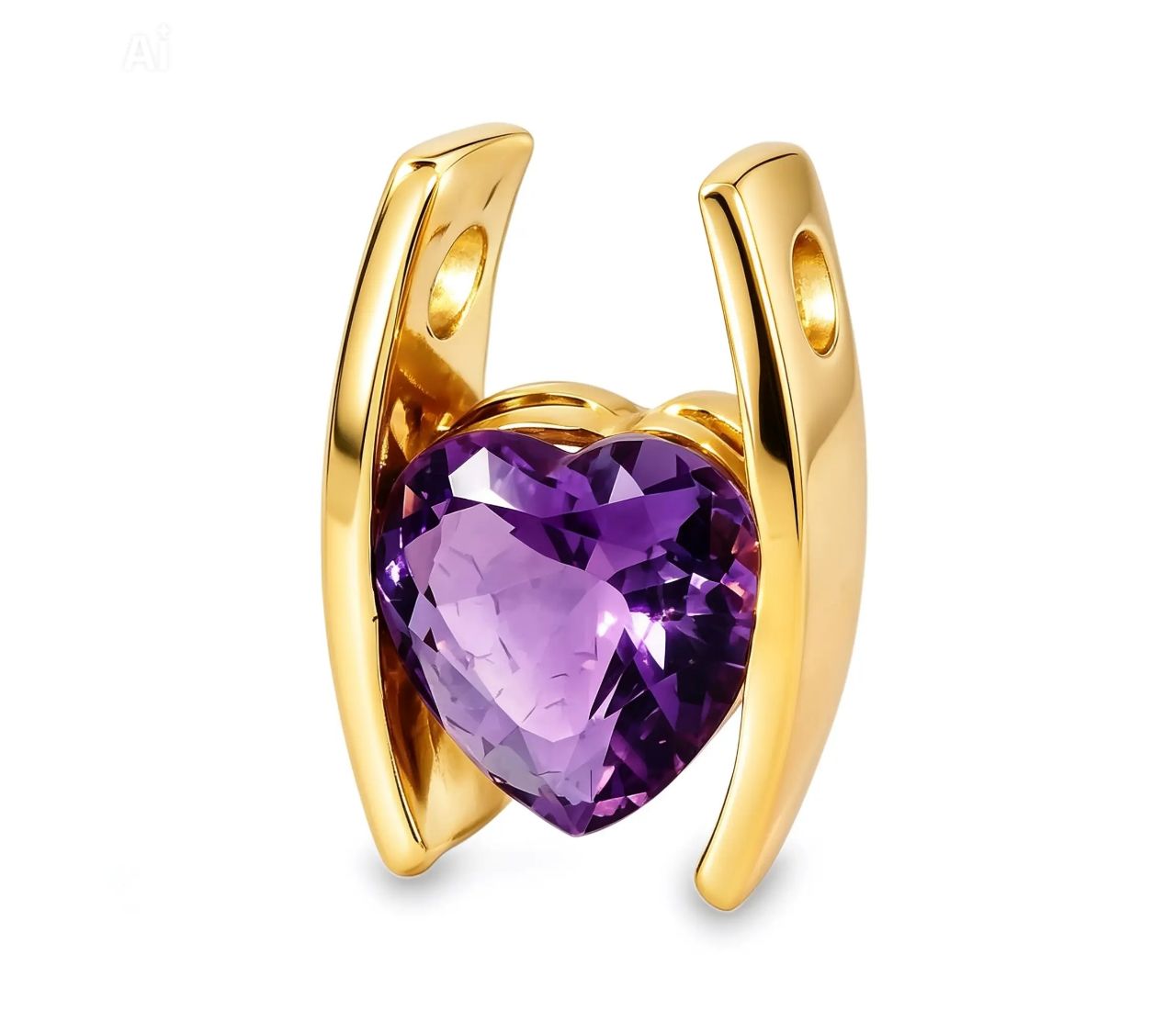 14K Yellow Gold Amethyst Heart Pendant Slide
