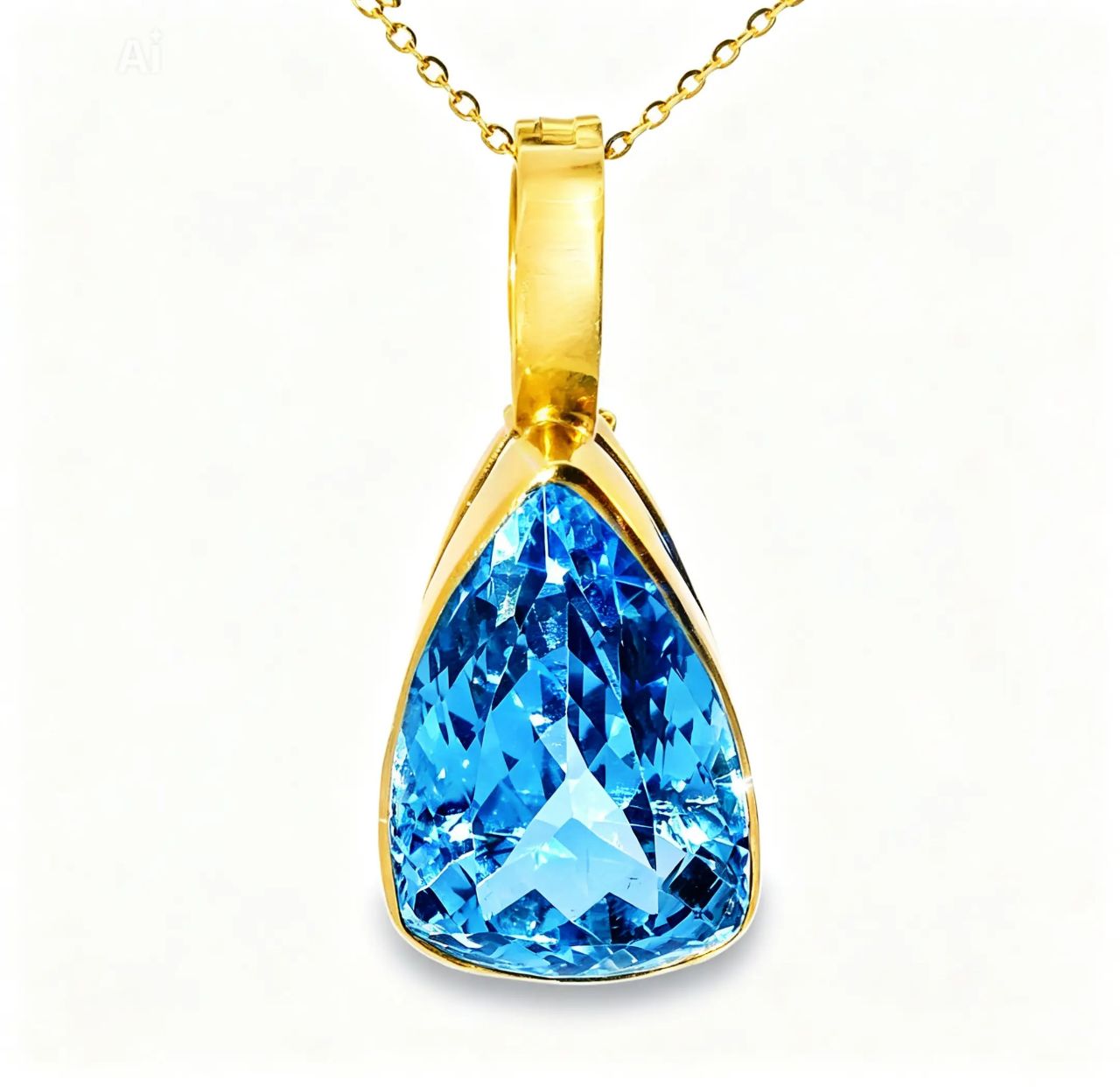 14K Yellow Gold Blue Topaz Pendant Enhancer Vintage Art Deco