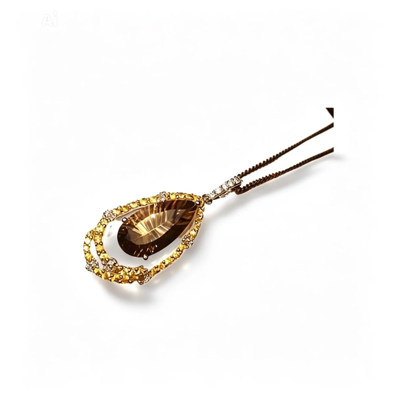 14K White Gold Citrine Smoky Topaz Diamond Drop Pendant