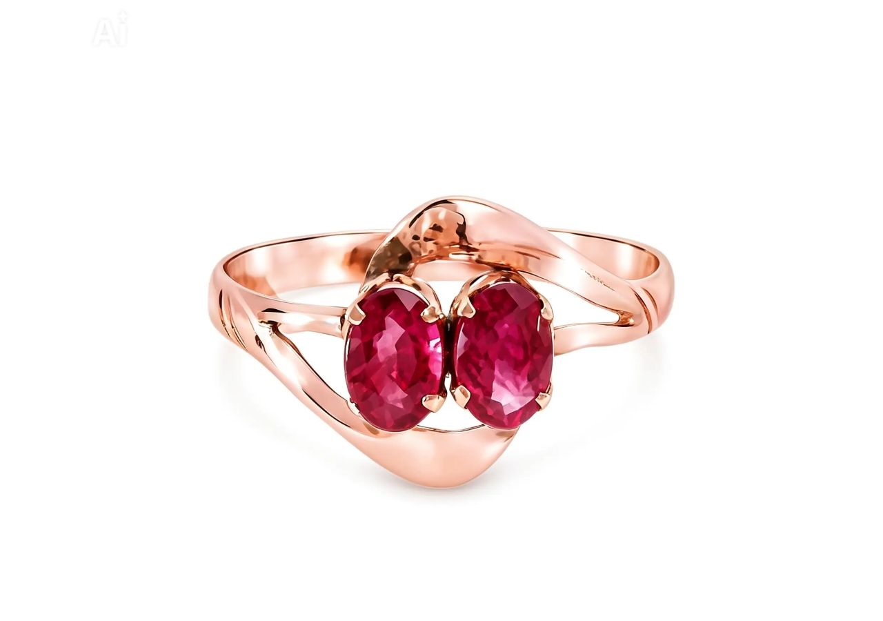 18K Pink Rose Gold Ruby Pinky Ring