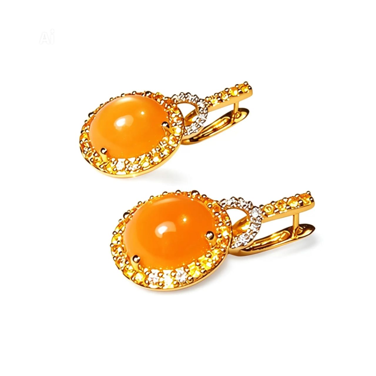 14K Yellow Gold Orange Chalcedony Diamond Citrine Earrings