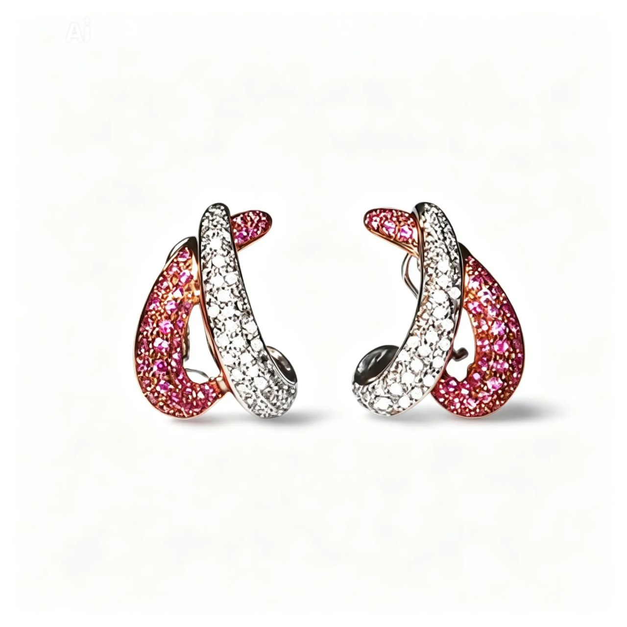 18K White Pink Rose Gold Pave Sapphire Diamond Earrings