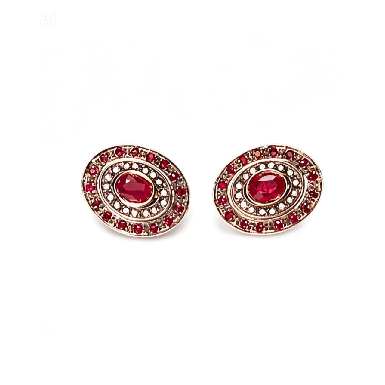 14K Pink Gold Rose Cut Diamond Ruby Earrings