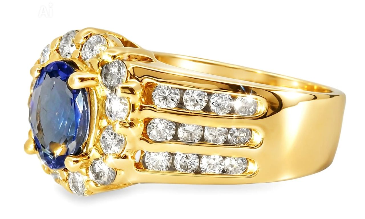 14K Yellow Gold Solitaire Tanzanite Diamond Ring