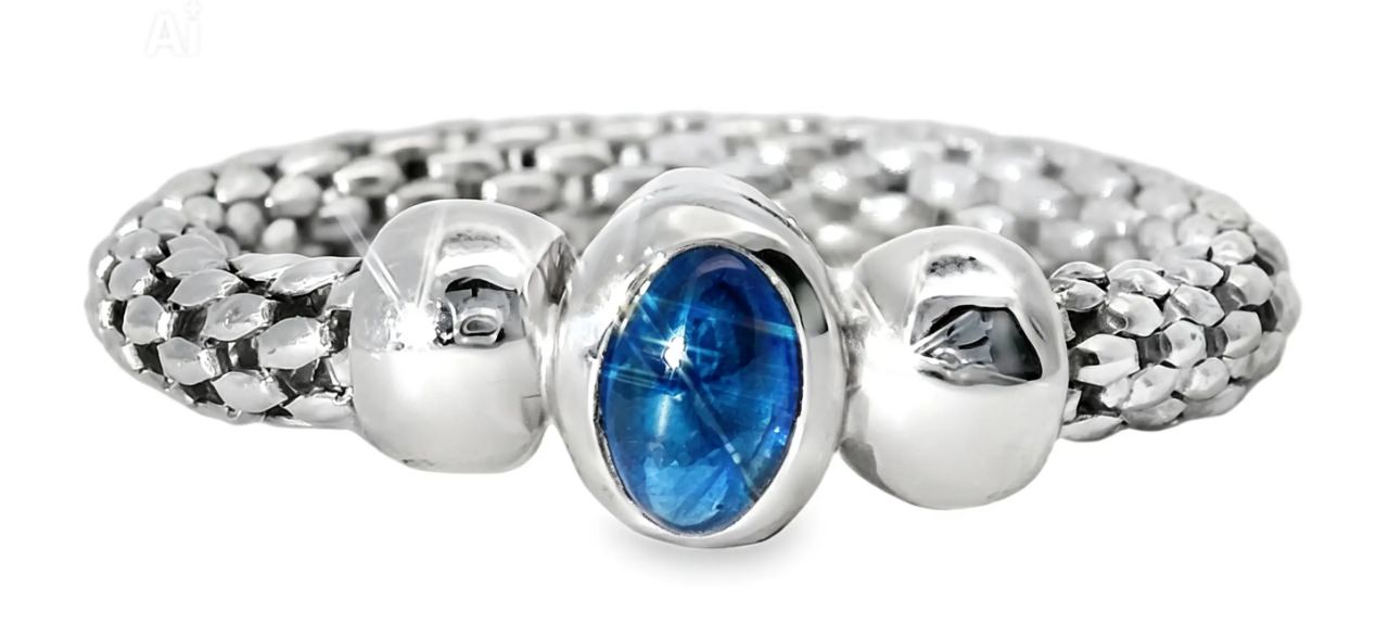 18K White Gold Sapphire Mesh Rope Band Ring