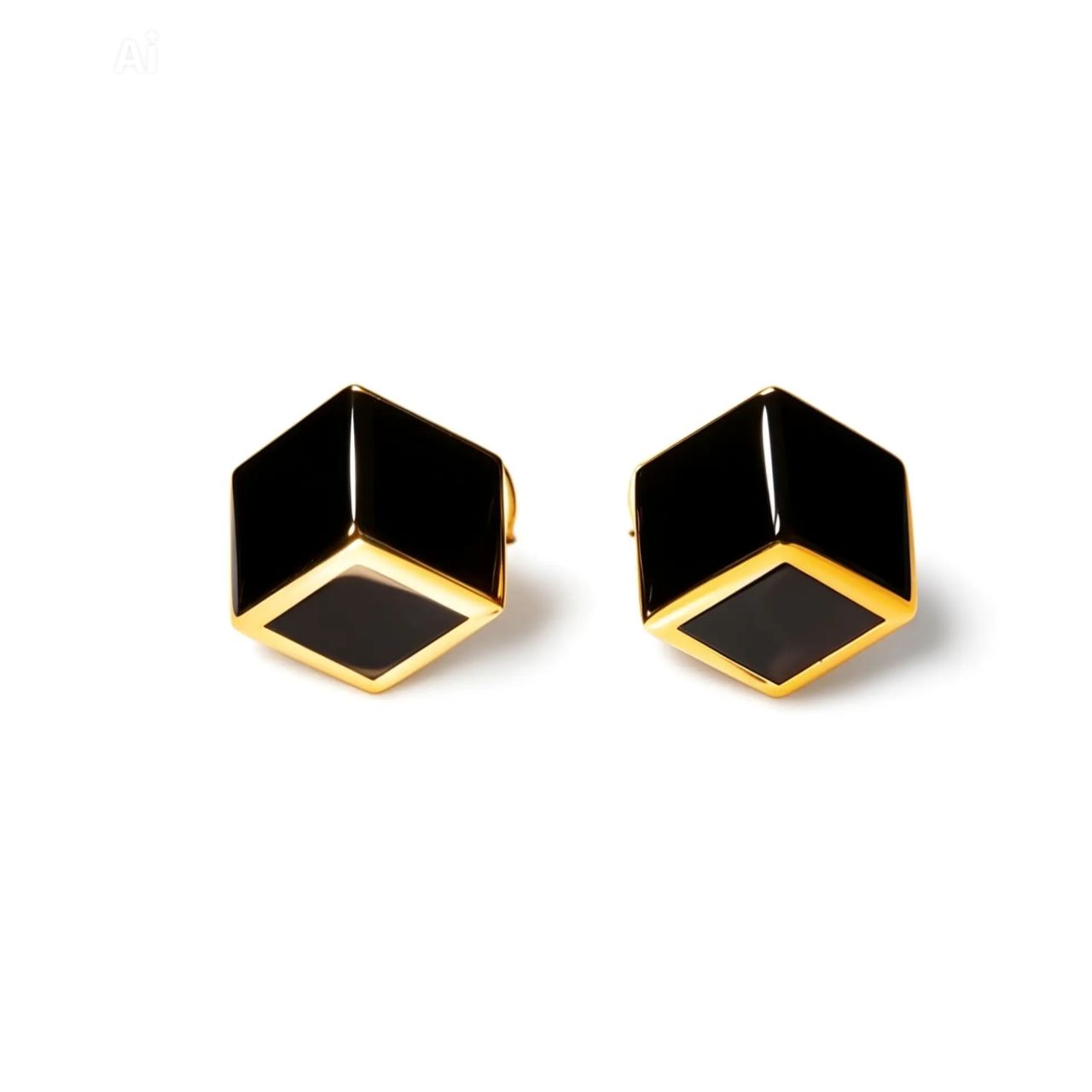 14K Yellow Gold Onyx Geometric Mens Cufflinks