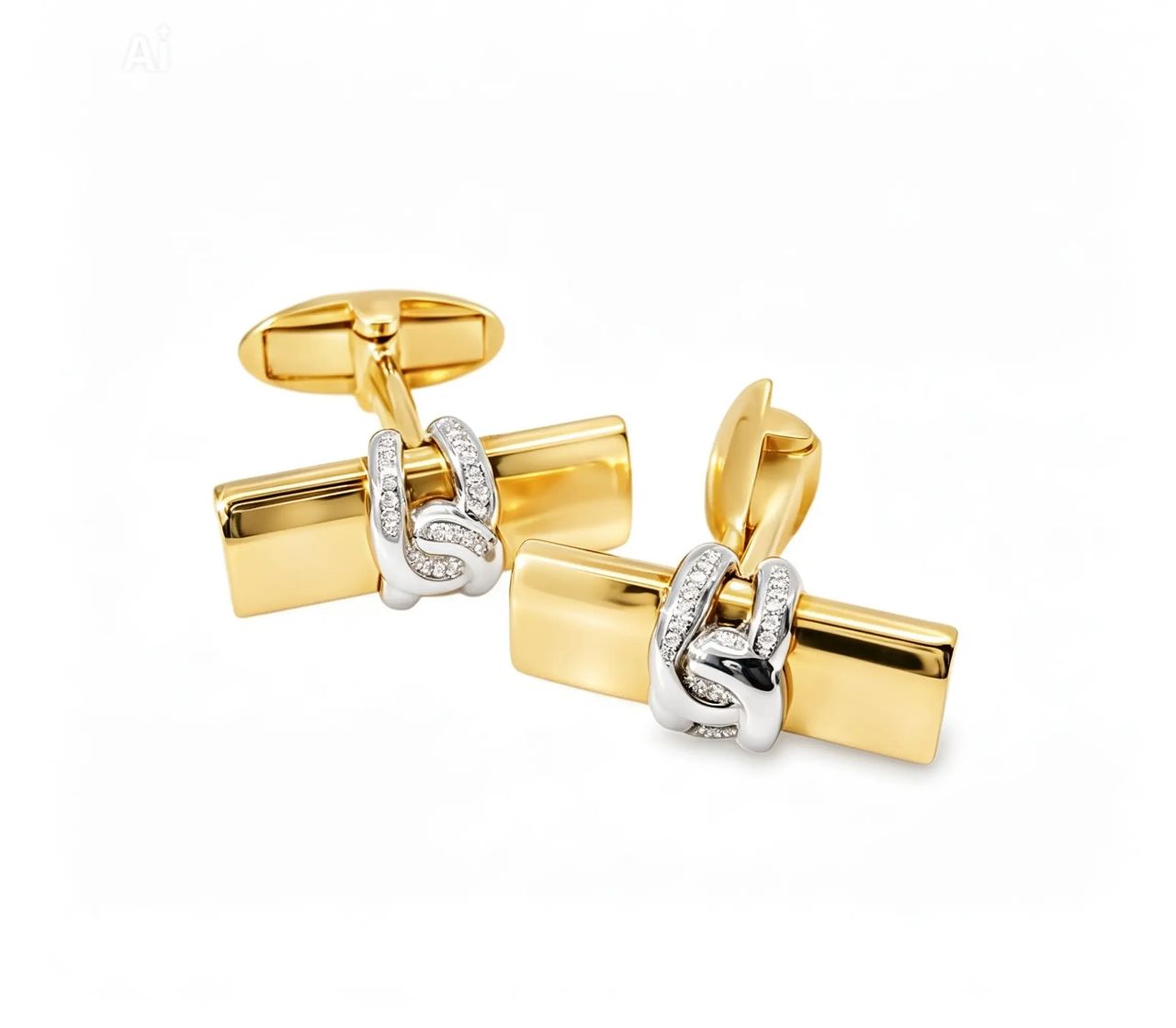 14K Two Tone White Gold Knot Mens Cufflinks