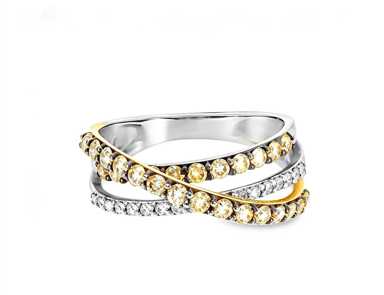 14K White Gold Champagne Diamond Wide Bridge Band Ring