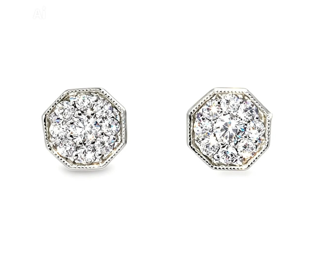 14K White Gold Diamond Stud Earrings
