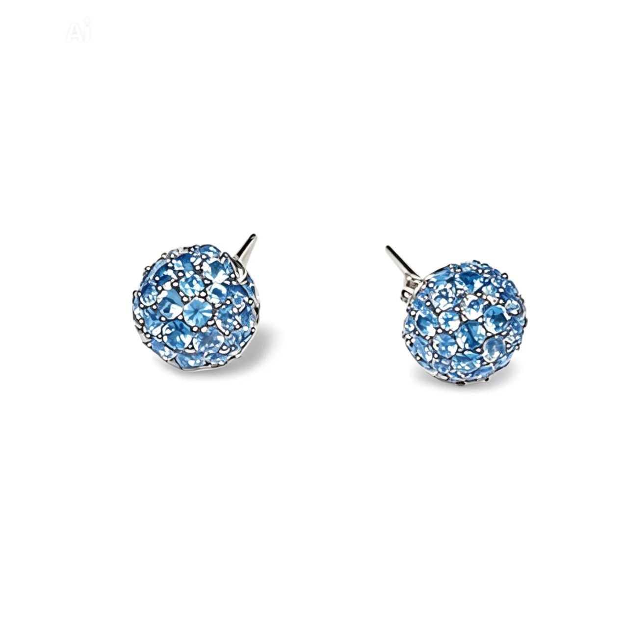 14K White Gold Blue Topaz Sphere Ball Stud Earrings Studs
