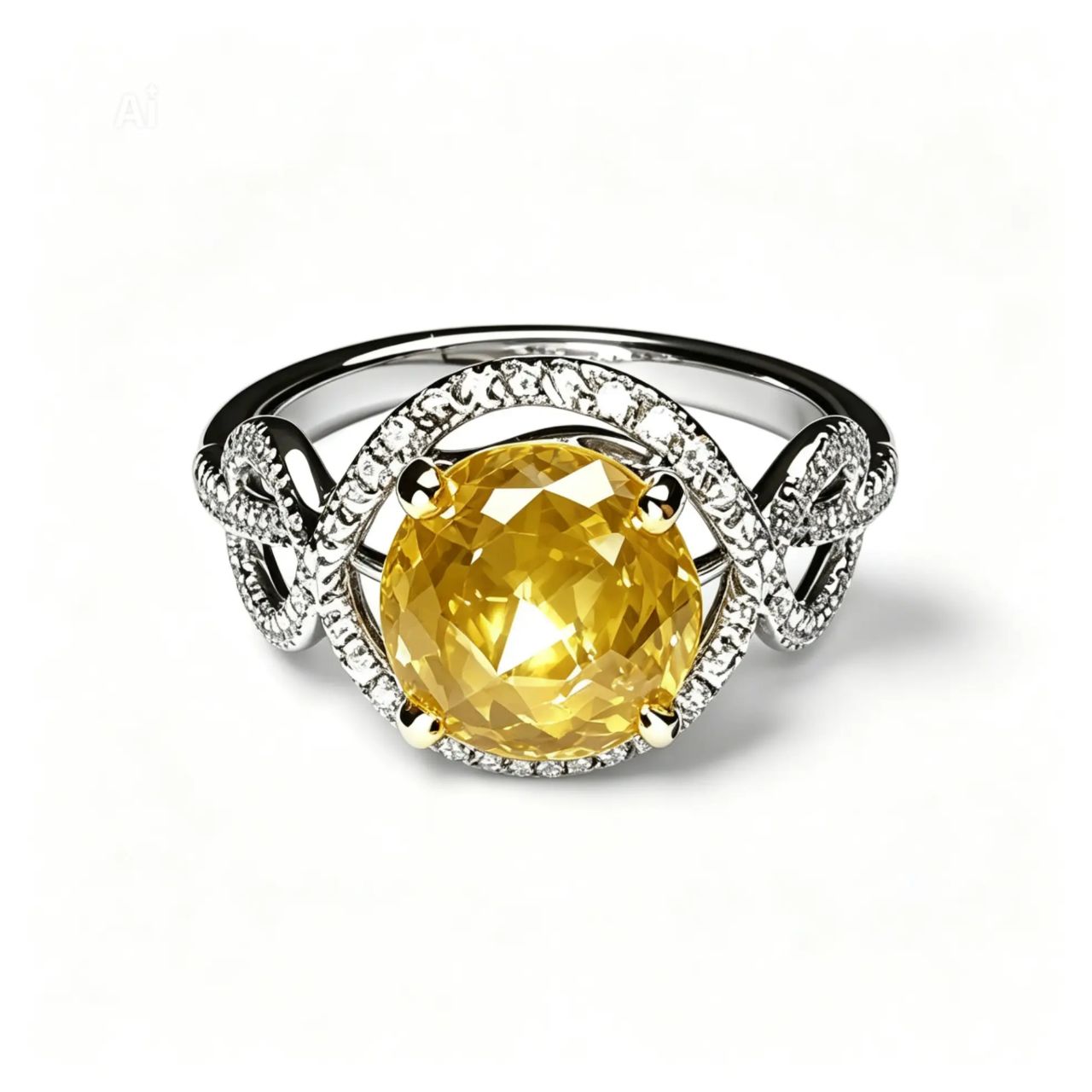 18K White Gold Raw Yellow Solitaire Diamond Engagement Ring