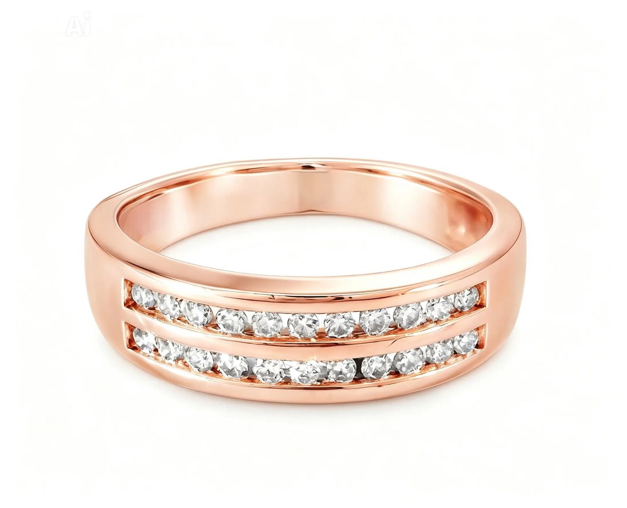 14K Rose Pink Gold Diamond Double Row Wedding Ring Band