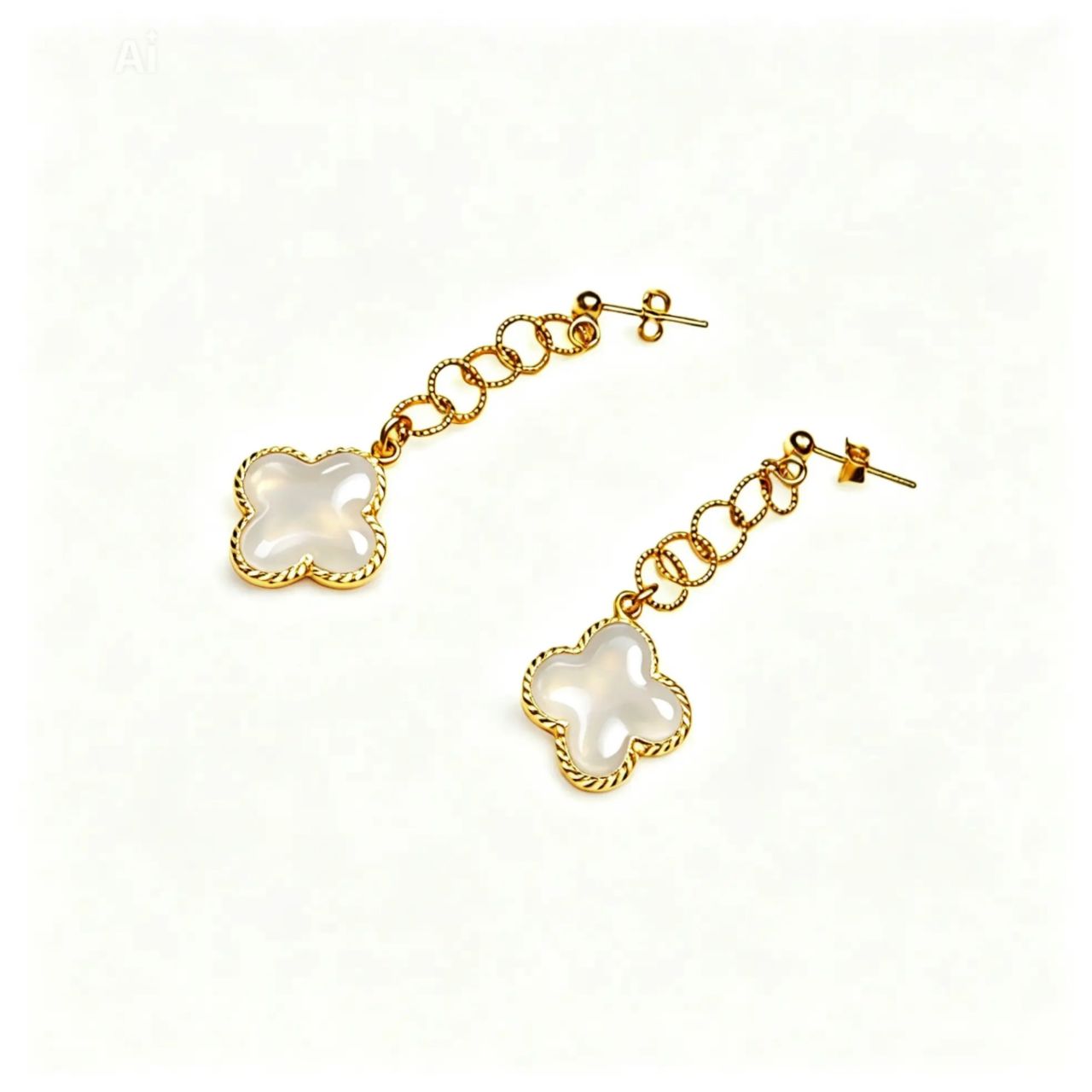 14K Yellow Gold 4 Leaf Clover Enamel Dangle Italian Earrings