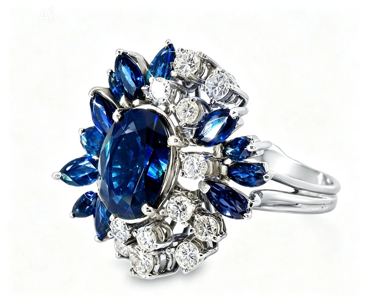 18K White Gold Sapphire Diamond Ring Band