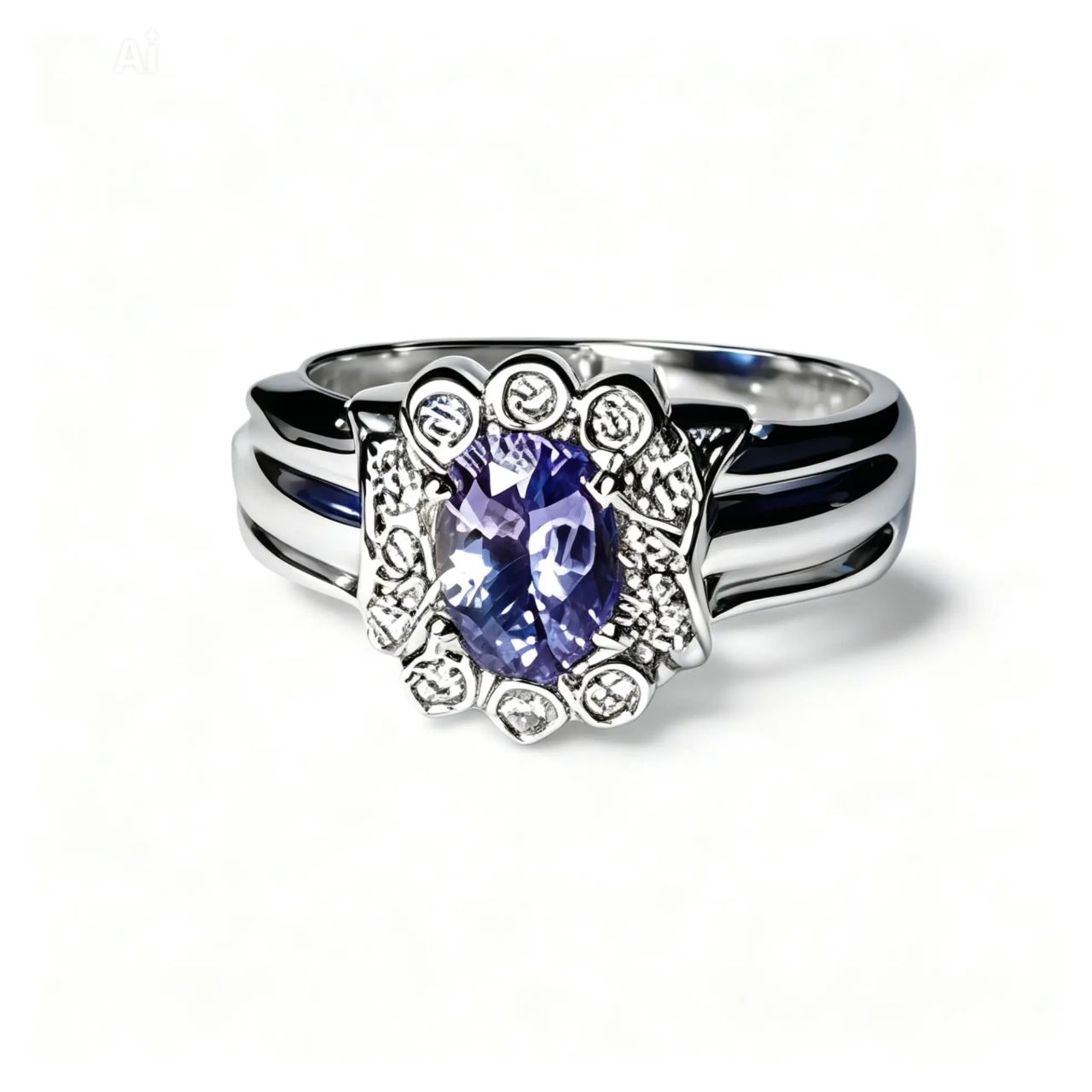 14K White Gold Solitaire Tanzanite Diamond Ring