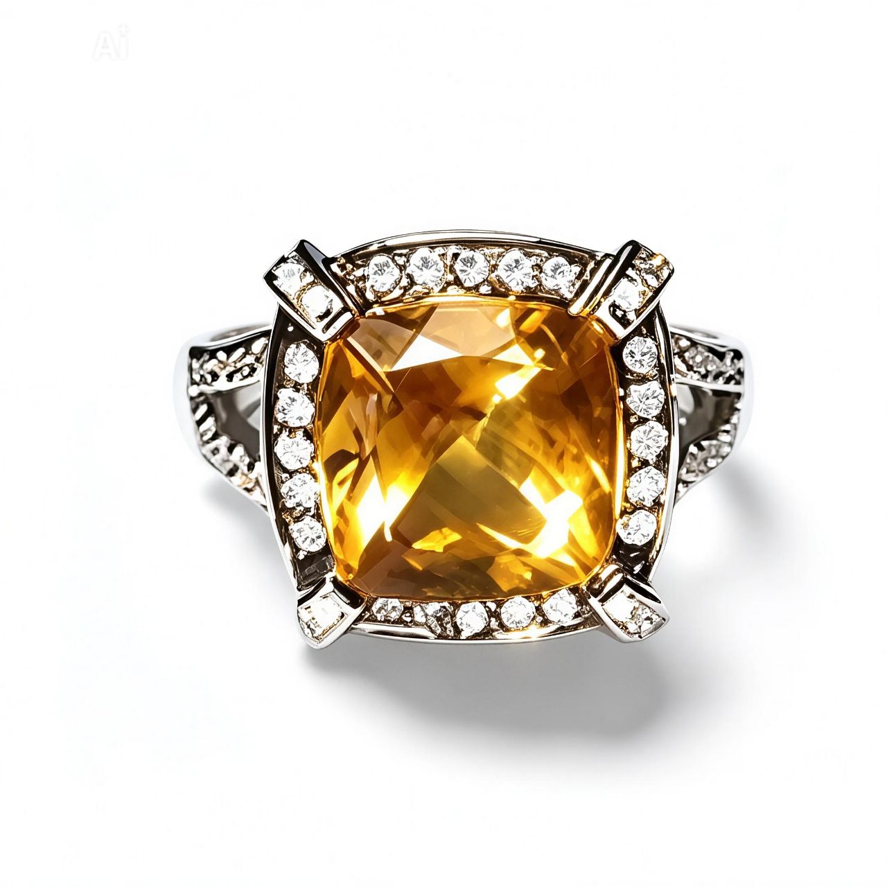 14K White Black Gold Citrine Pave Diamond Ring Band