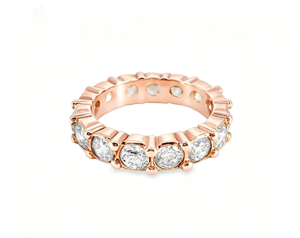 14K Pink Rose Gold Diamond Eternity Wedding Band Ring