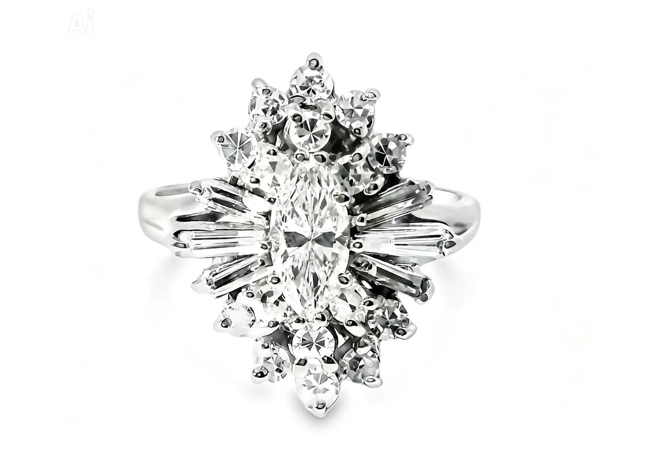 14K White Gold Marquise Diamond Engagement Band Ring