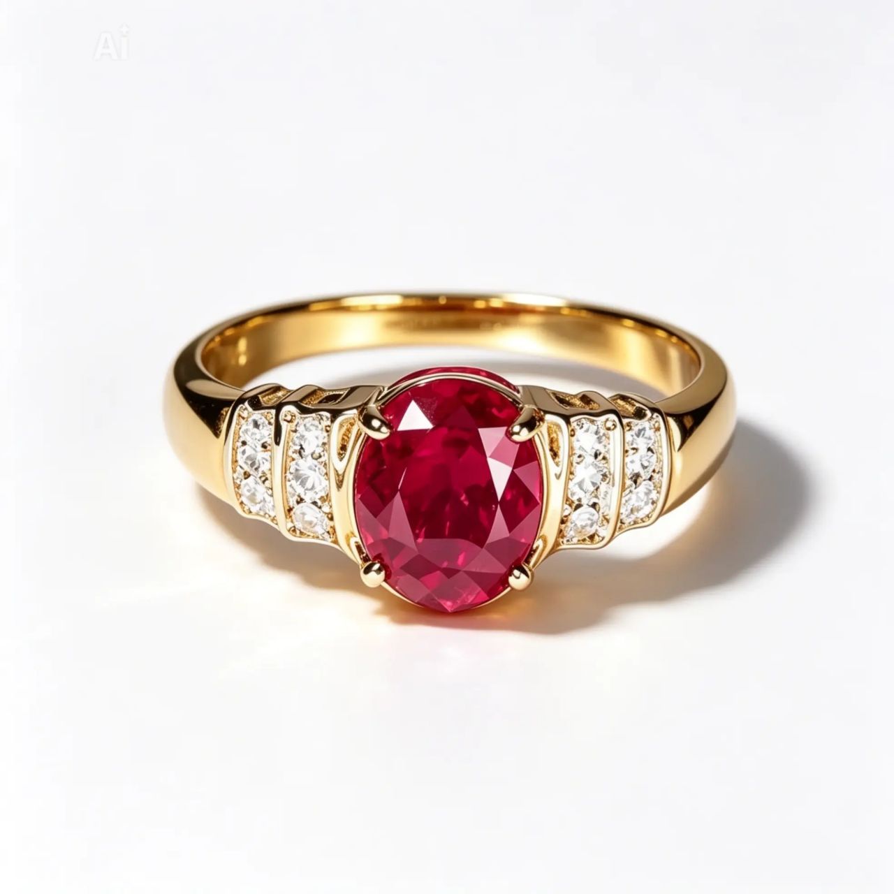 14K Yellow Gold Ruby Diamond Band Floral Ring