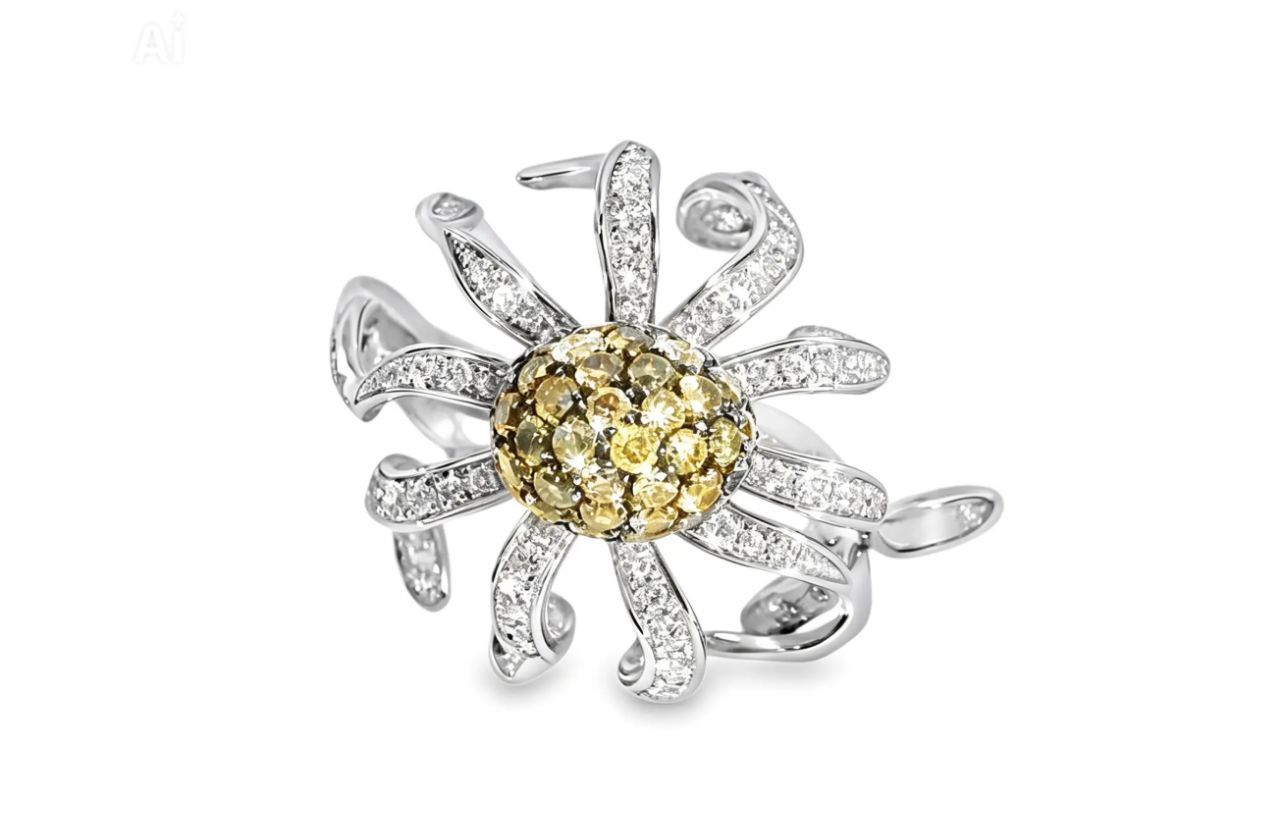 18K White Gold Champagne Diamond Movable Octapus Band Ring