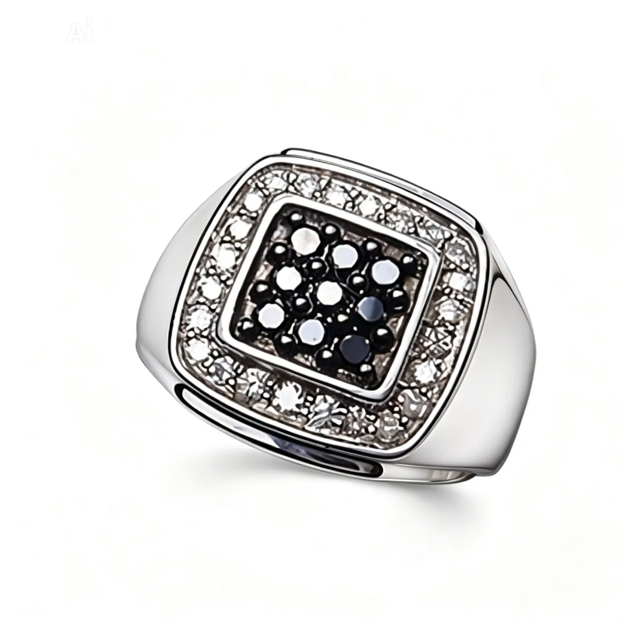 Sterling 925 Silver Black White Diamond Mens Mans Band Ring