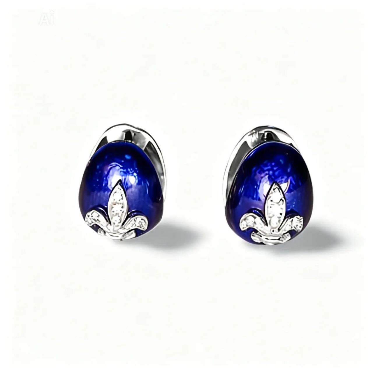 18K White Gold Fleur de Lis Enameled Earrings by Hidalgo