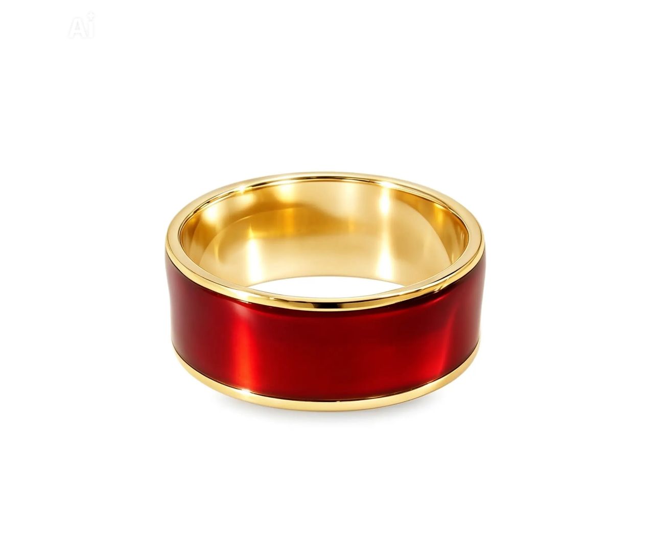 18K Yellow Gold Hidalgo Red Enamel Wide Insert Panther Band