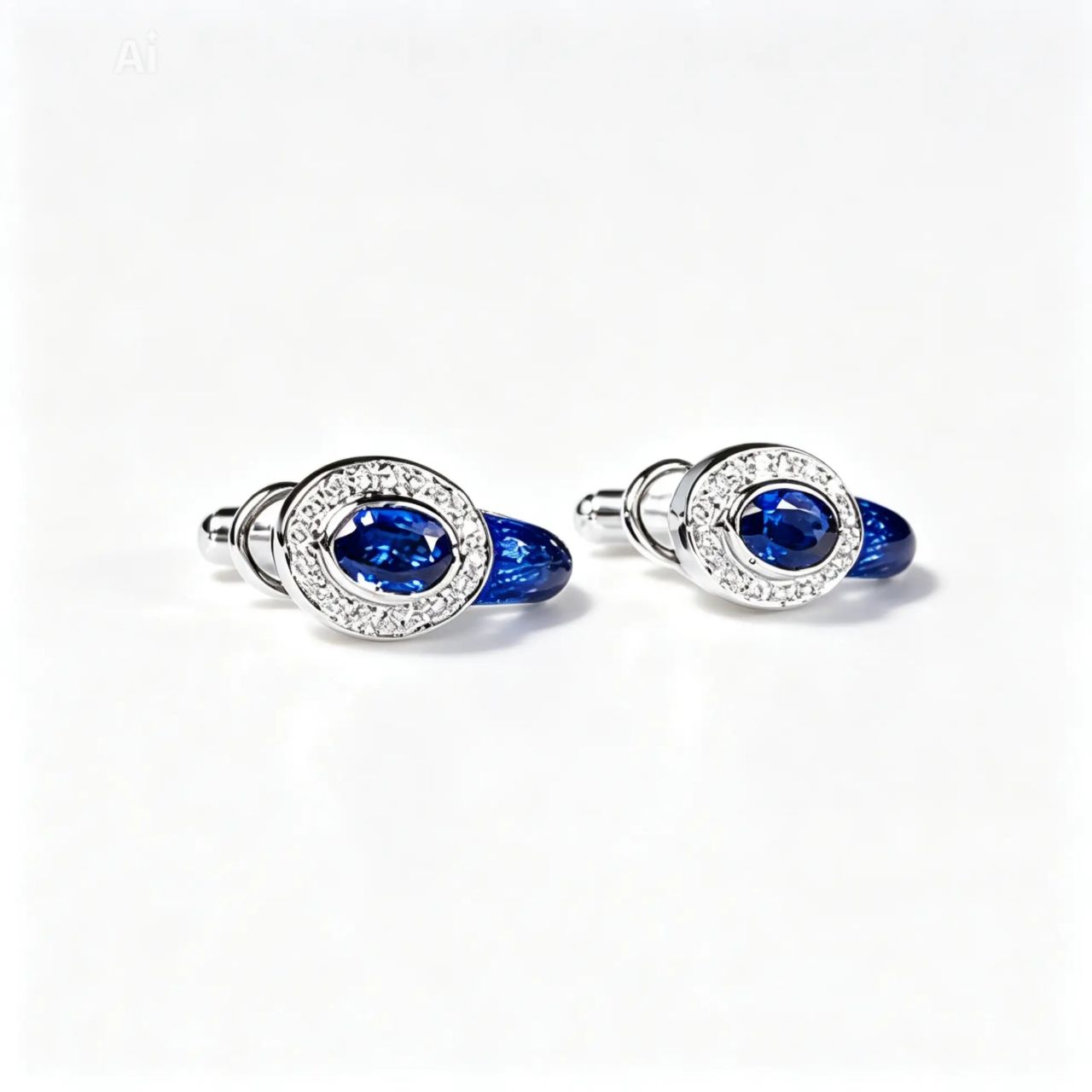 18K White Gold Hidalgo Enamel Diamond Sapphire Earrings