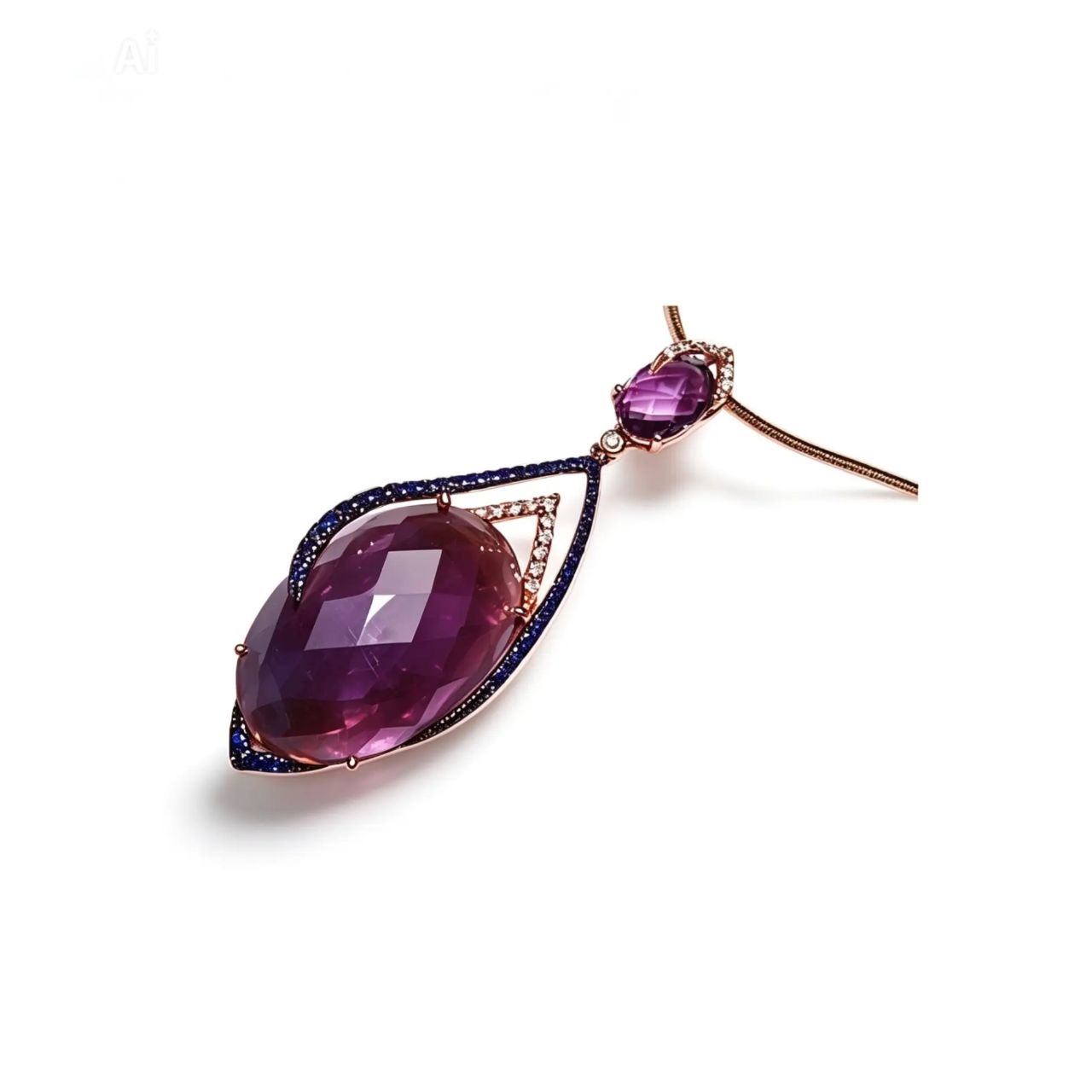 18K Rose Gold Amethyst Ametrine Sapphire Diamond Pendant Necklace