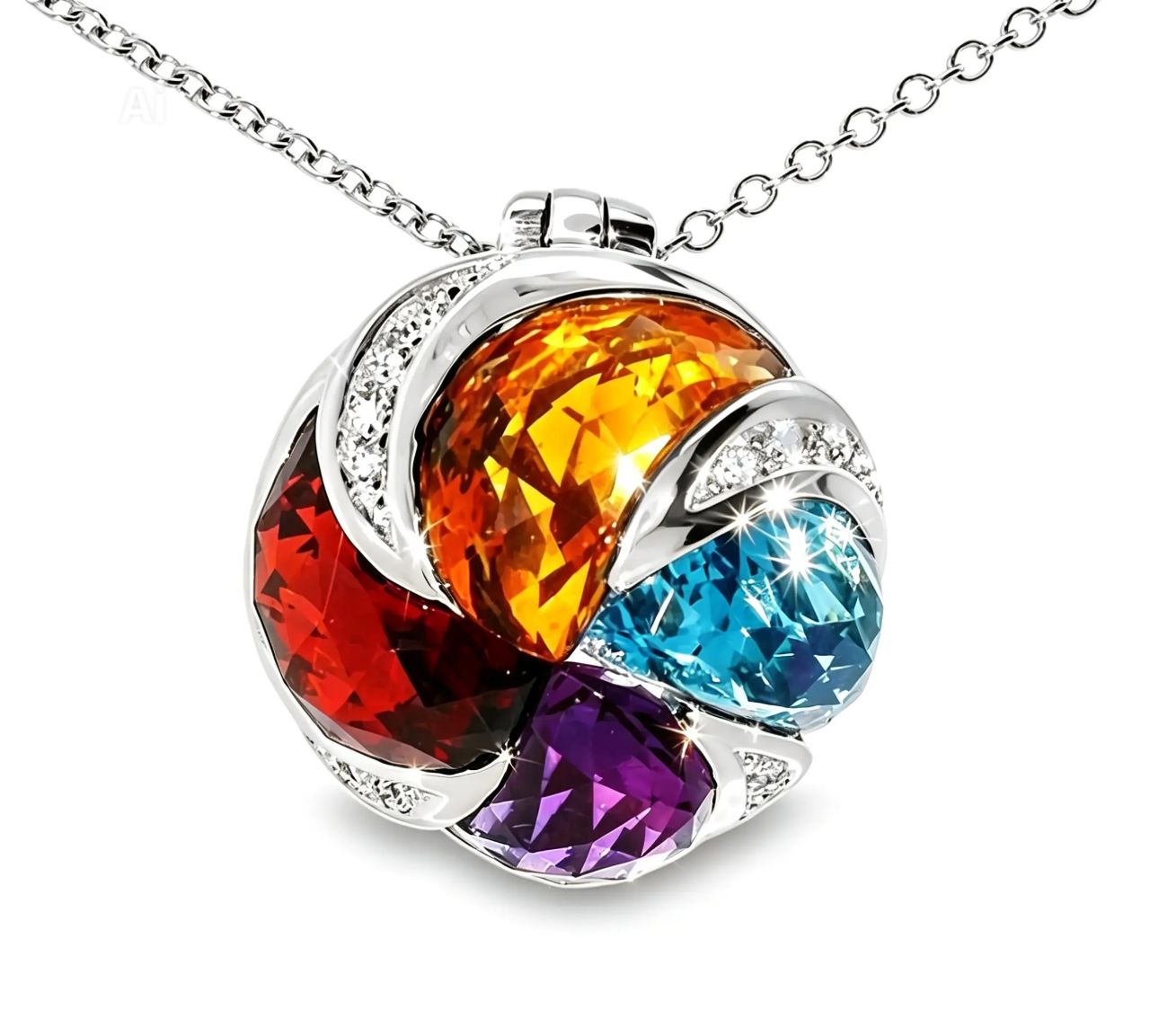 14K White Gold Multi Gemstone Diamond Pendant