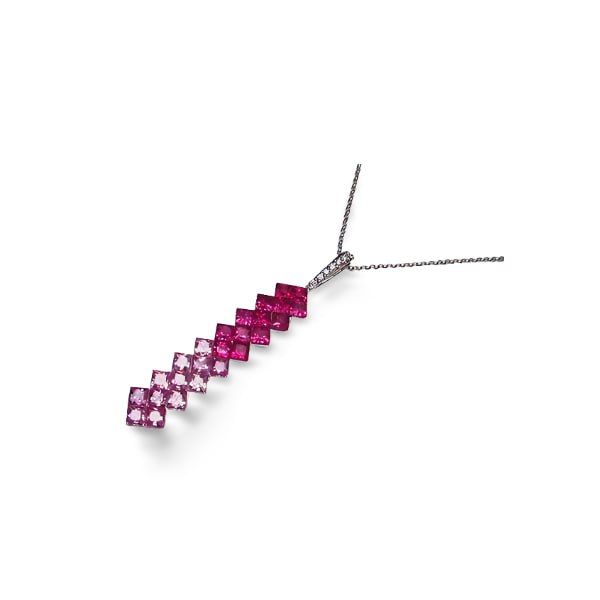 14K White Gold Multi Color Sapphire Diamond Pendant