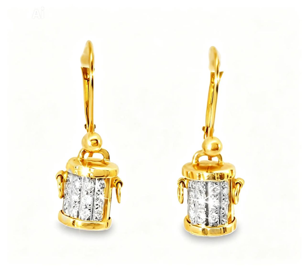 14K Yellow Gold Diamond Bucket Earrings