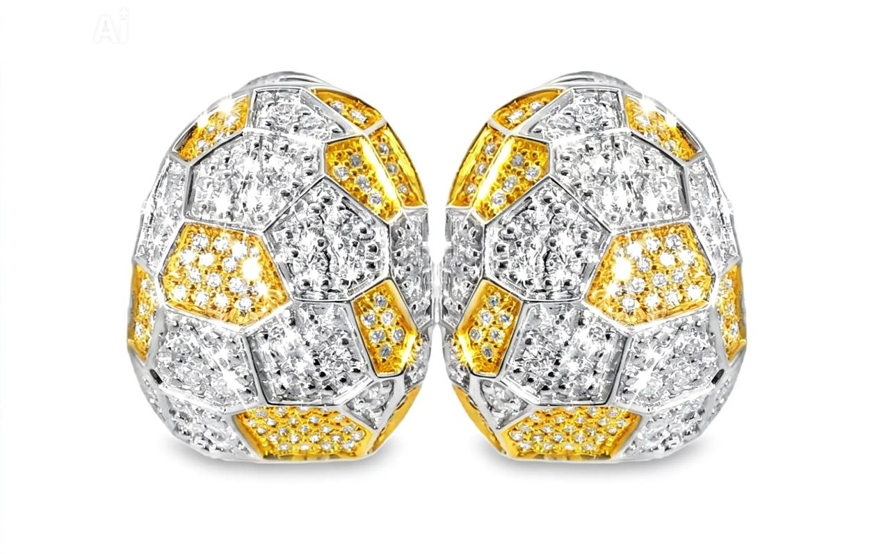 18K White Gold Geometric Beehive Diamond Earrings