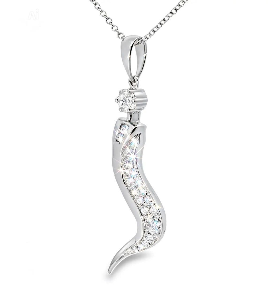 14K White Gold Diamond Italian Pepper Pendant Slide