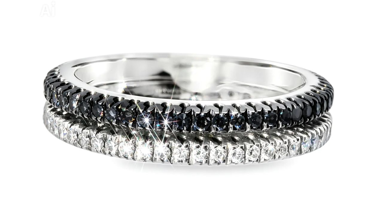 18K White Gold Black Diamond Eternity Wedding Band Ring