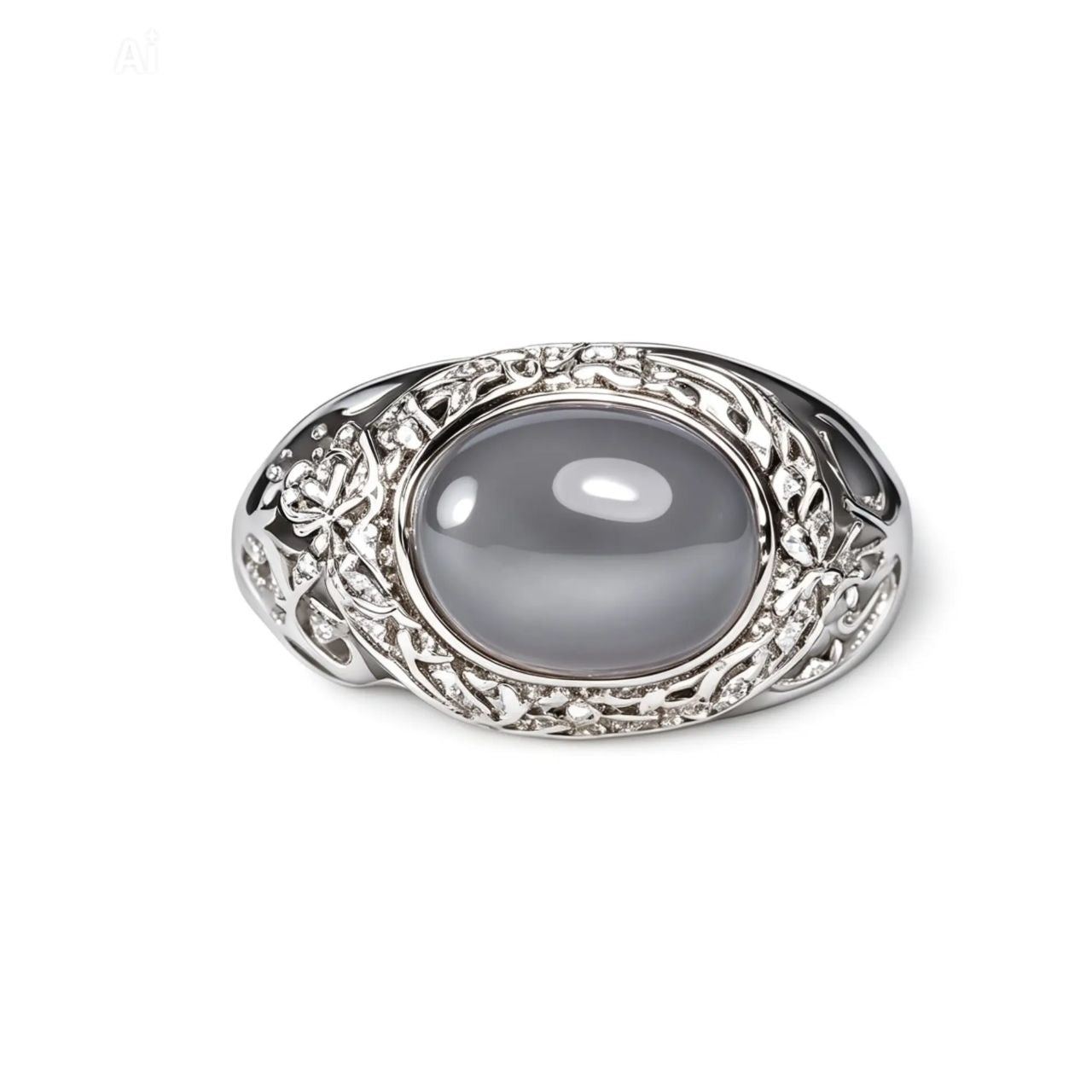 18K White Gold Hidalgo Diamond Chalcedony Grey Leopard Enamel Ring