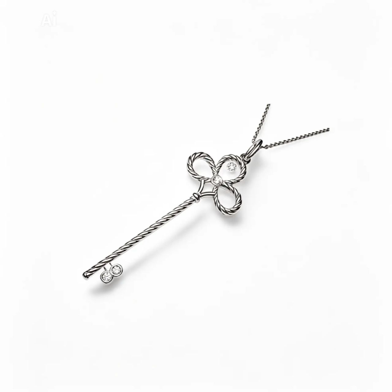 14K White Gold Diamond Club Key Pendant Slide