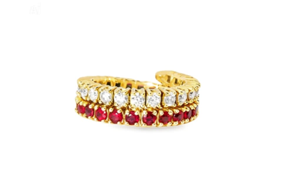 14K White Gold Diamond and Ruby Mesh Wrap Ring