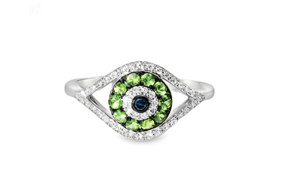 14K White Gold Tsavorite Diamond Evil Eye Ring Estate by EFFY