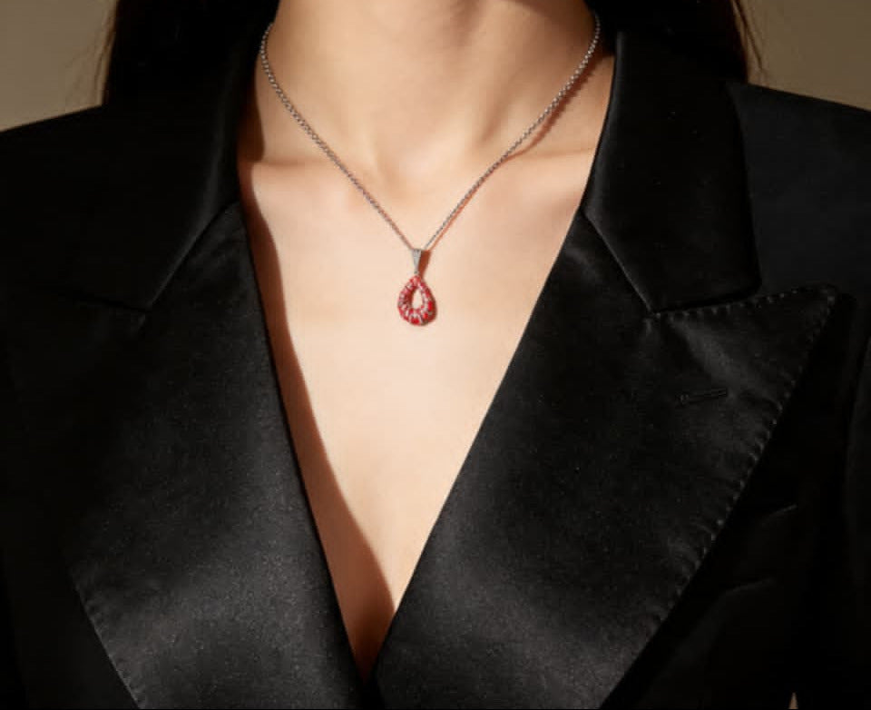 Sterling Silver Pink Enamel Diamond Pendant Necklace Estate